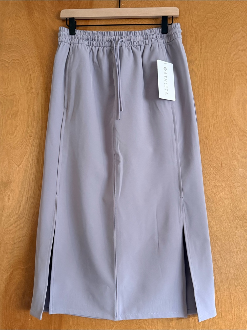 Athleta Lavender-Gray Drawstring Midi Skirt with Side Slits